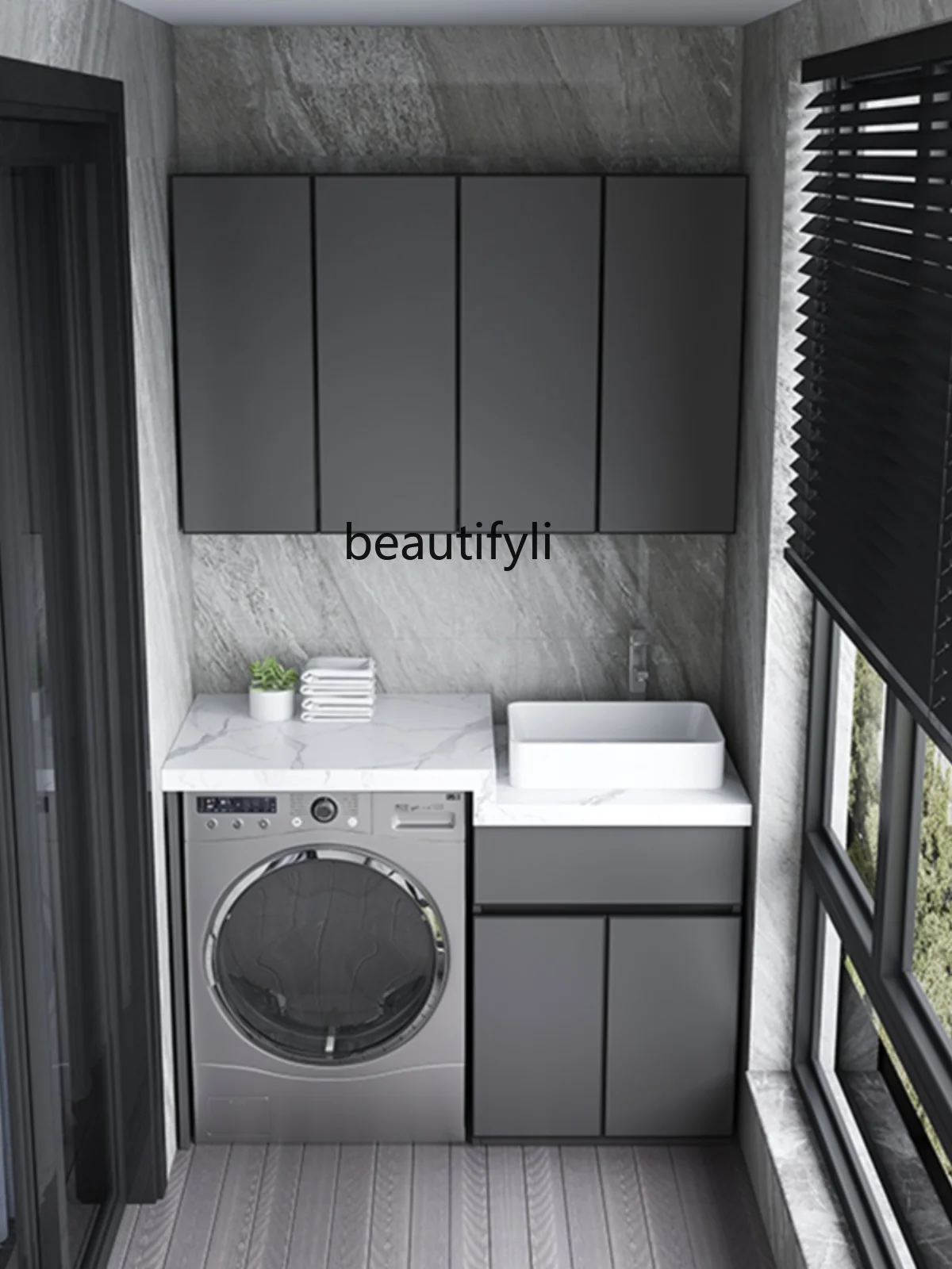 Balcony StonePlate WashWardrobe Alumimum Combination All-in-One Cabinet Ceramic Table Basin Wash Basin Washbasin Small Apartment