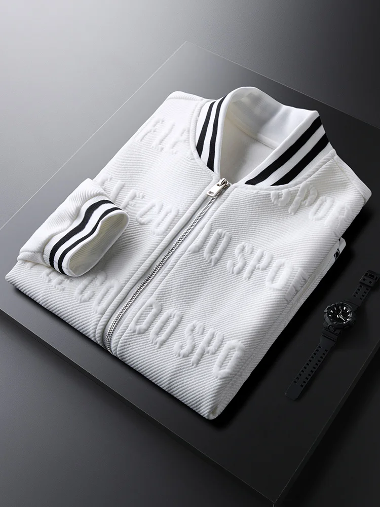 

Белая роскошная приталенная мужская куртка с бейсбольным воротником, модная, с контрастными цветами, повседневная, теплая, молодежная зимняя верхняя одежда