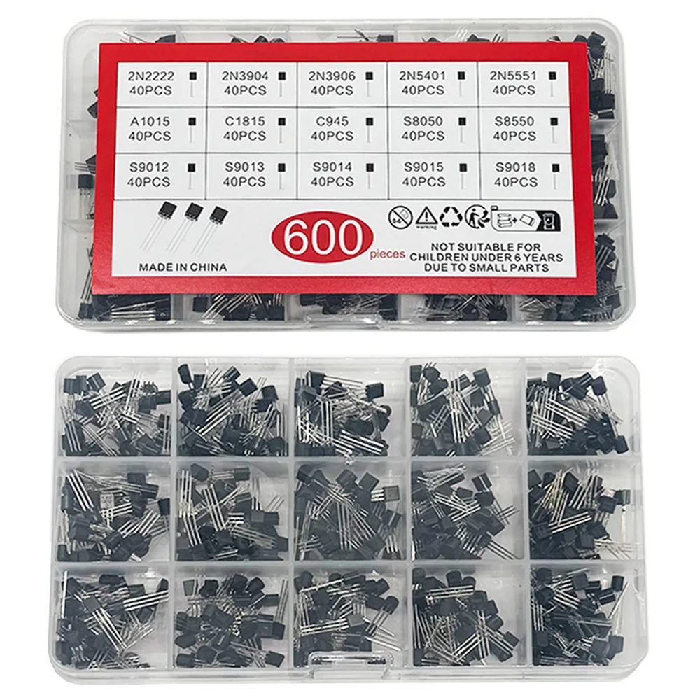 600PCS To-92 Transistors Kit 15 Values Bipolar Power Transistors 2N222 2N3904 2N3906 2N5401 A1015 C1815 S8050 S9012 S9018 image 5