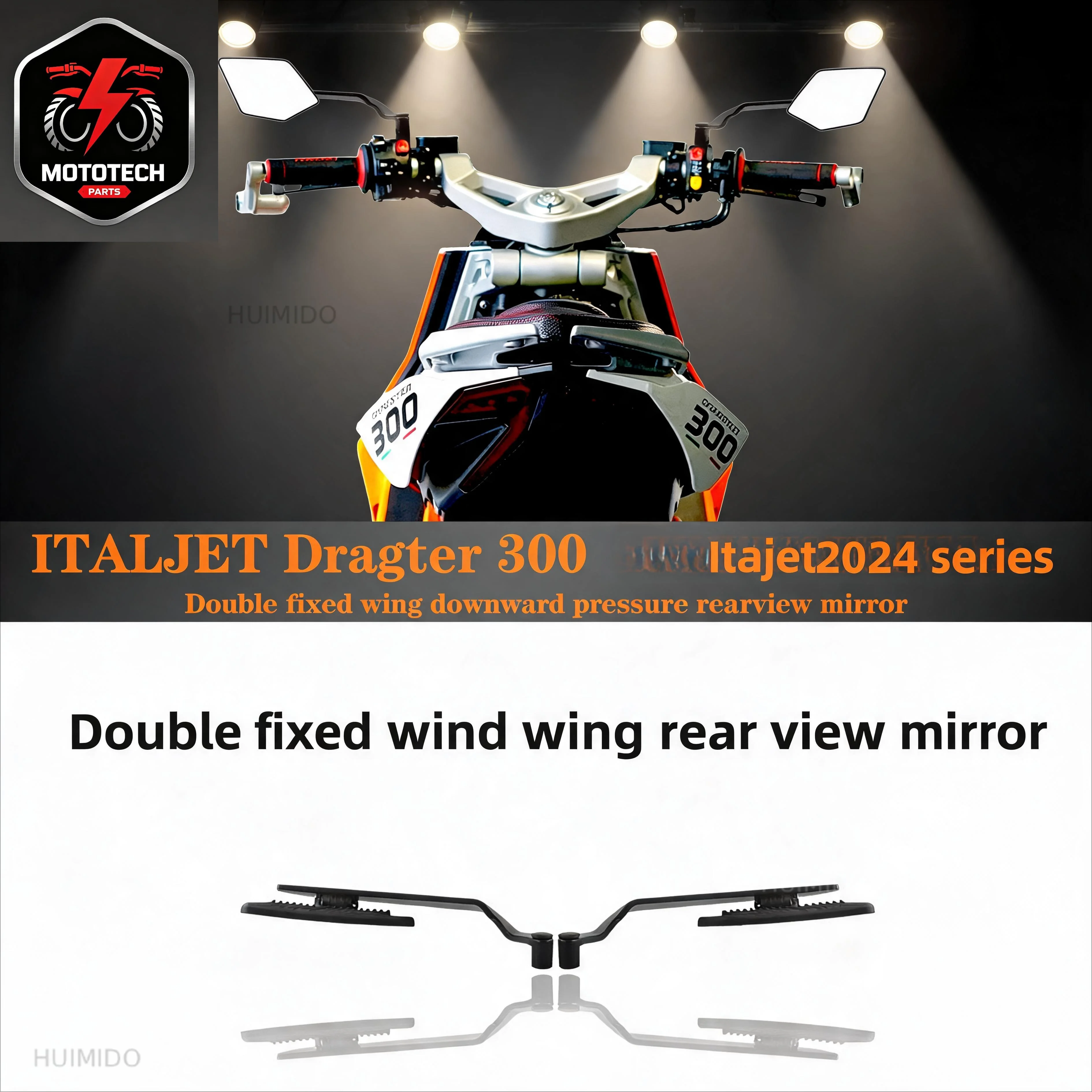 Applicable to ITAJET dragster 300 2024 series modified mirror seat fixed wind wing rotating rear view