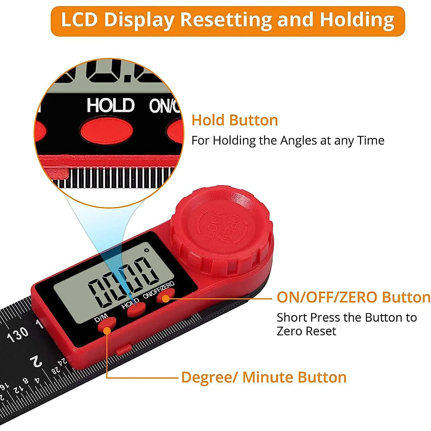 2 in 1 Angle Measurement Tool, Digital Protractor, Multifunctional 360 Degrees Inch Metric Scale Rulers,for Woodworking DIY Tool