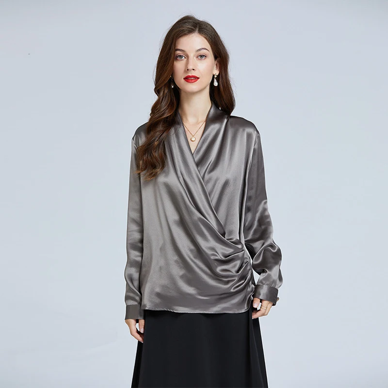 

22 Momme V-Neck Charmeuse Silk Blouse