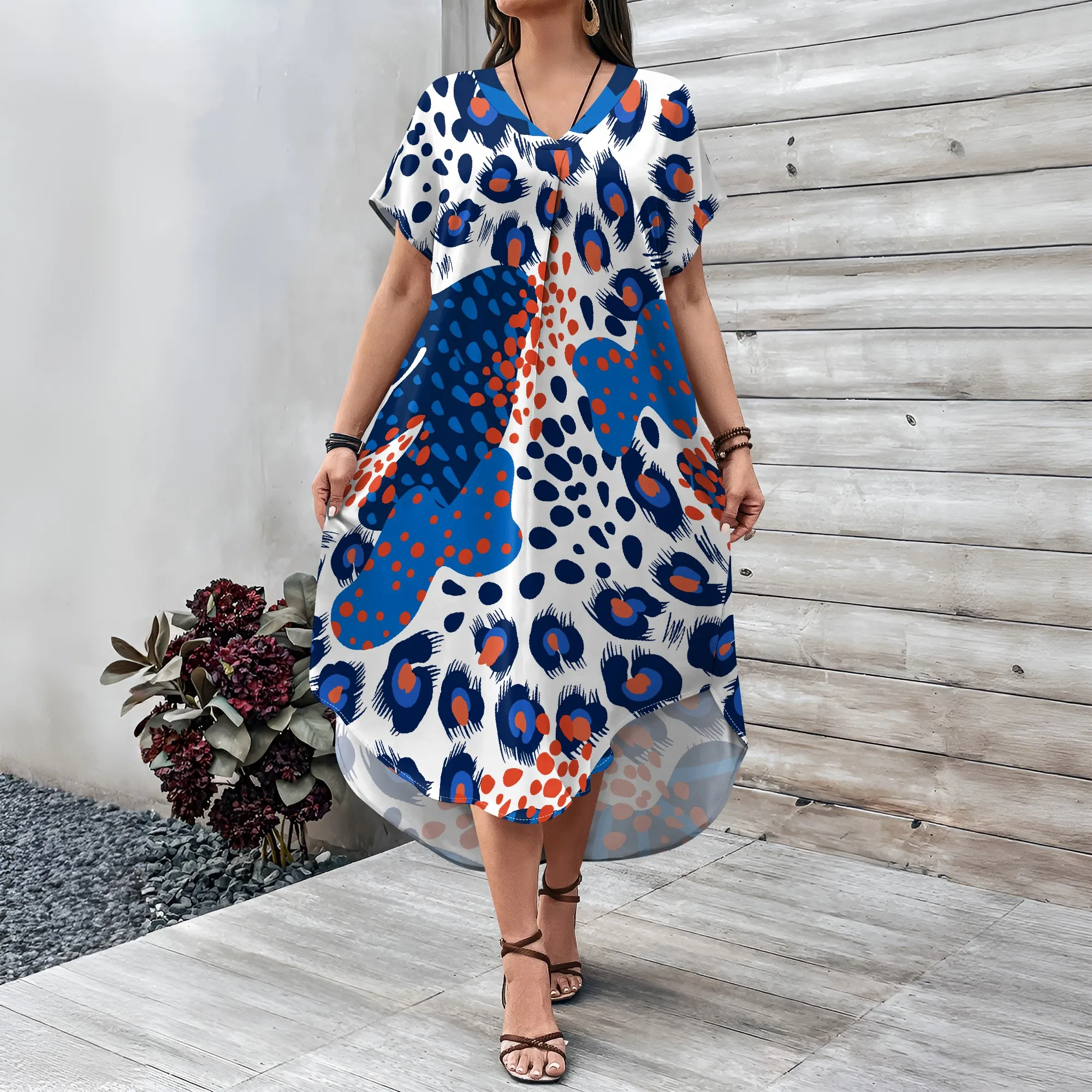 

Women's summer short sleeved dress 3D printed fashionable printed African style dress