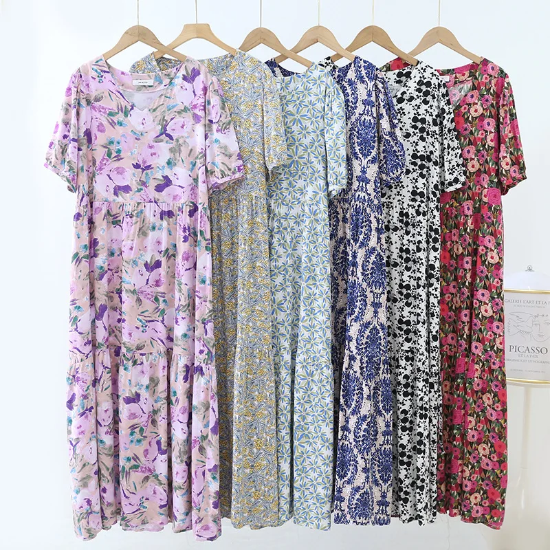 Boho Chic V Neck Floral Cotton Voile Dress Artsy Style Summer Dress with Pockets