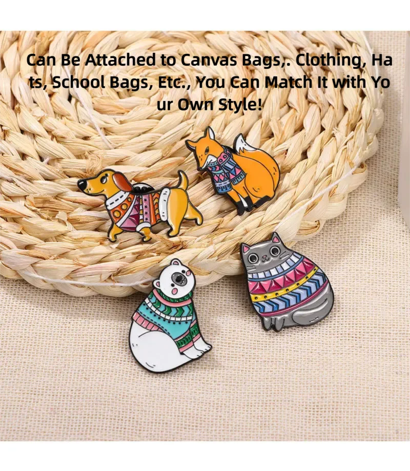 

Heye Animal Cat, Fox, Dachshund, Polar Bear Clothing Hat, Bags, Pencil Case, Brooch, Badge, Pin Decoration Gift 4-Piece Set