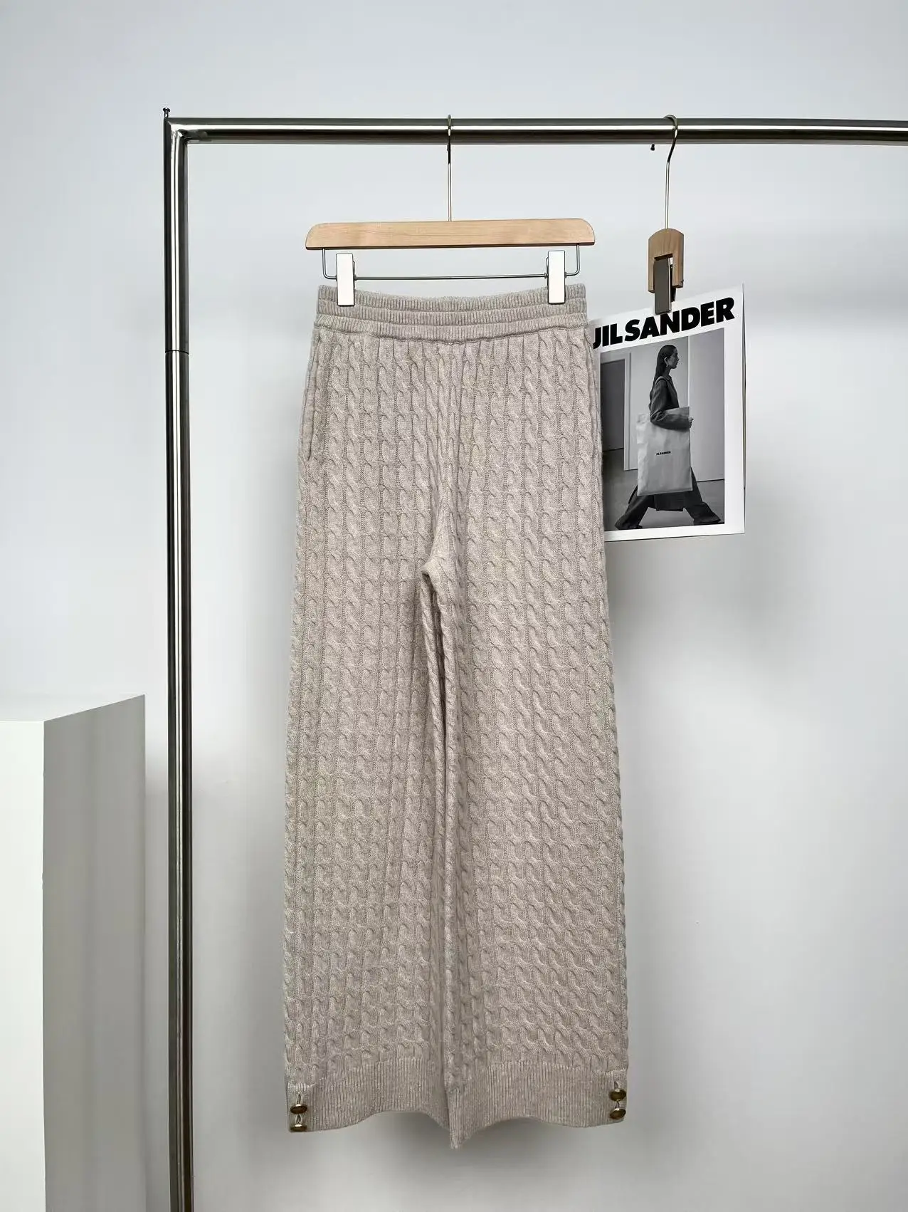 

Высококачественные вязаные широкие брюки из шерсти, женские новые брюки 2025 года с эластичной резинкой на талии