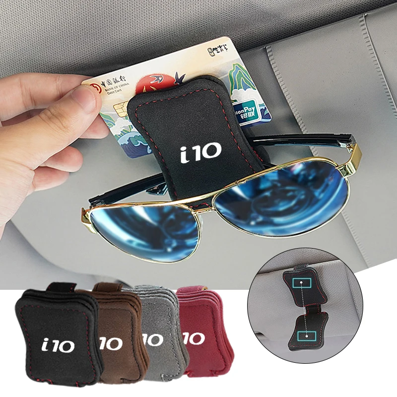 Para Hyundai i10 I10 N Line 2008 2009 2010 2011 2012 2013 2019, Visera de Coche de Gamuza con Estuche para Gafas, Clip para Gafas de Sol, Clip para Tarjetas y Boletos