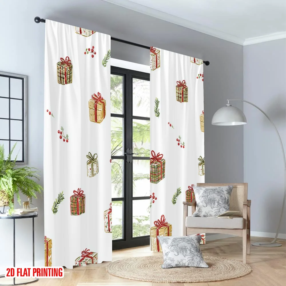 2 قطعة 2D الطباعة المسطحة عيد الميلاد سعيد المشهد الستائر هدايا عيد الميلاد احتفالية التفاف الرقمية المطبوعة البوليستر الستائر #4