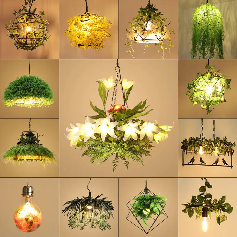 Plant chandeliers with retro industrial style personalized creativity music restaurants cafes atmosphere decoration chandeliers