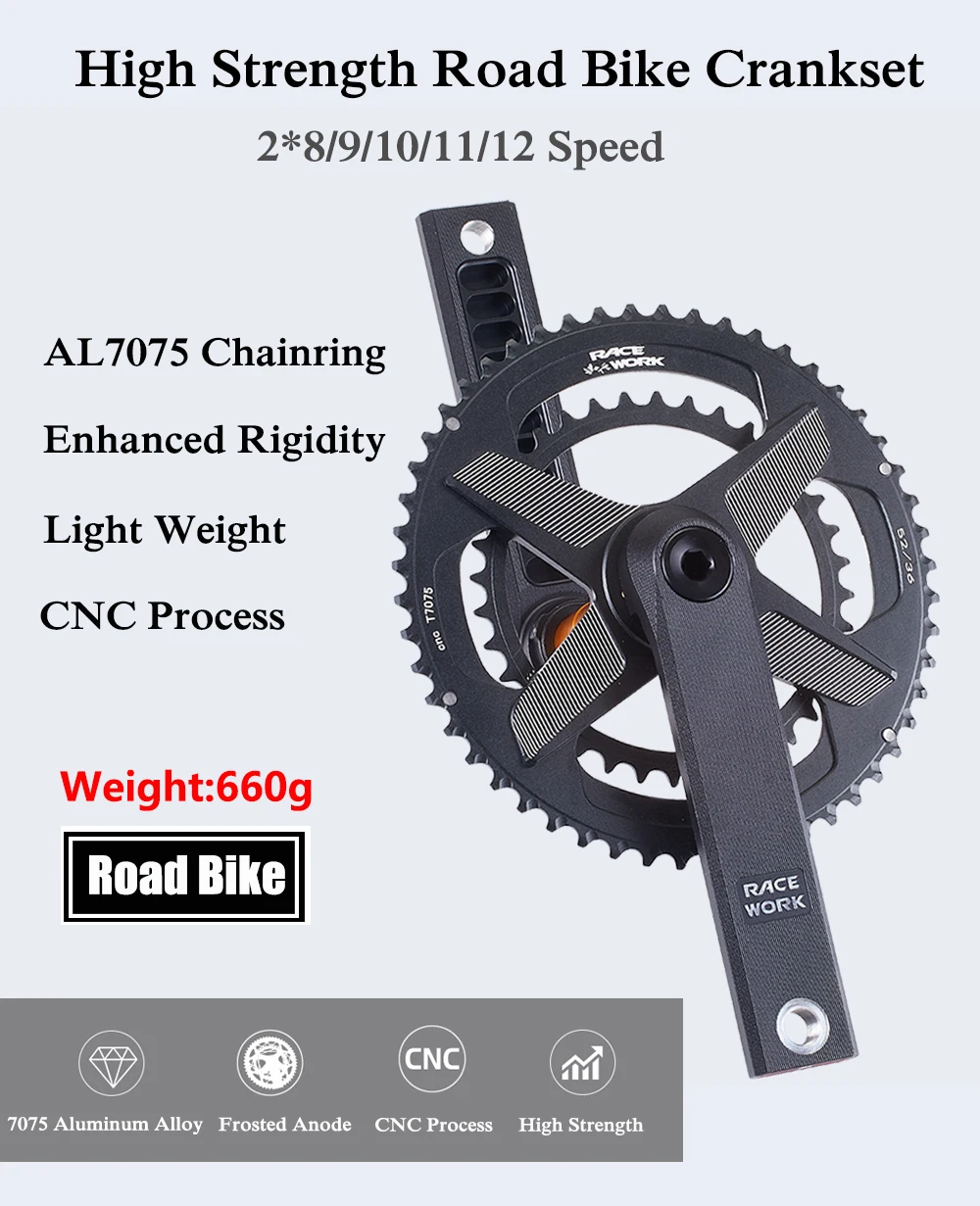 Rennrad Rennrad Kurbel garnitur 170mm Kettensatz Kurbel 50-34t/52-36t/53-39t Kettenrad Aluminium legierung Welle Fahrrad Doppel kettenblatt – Detail 3