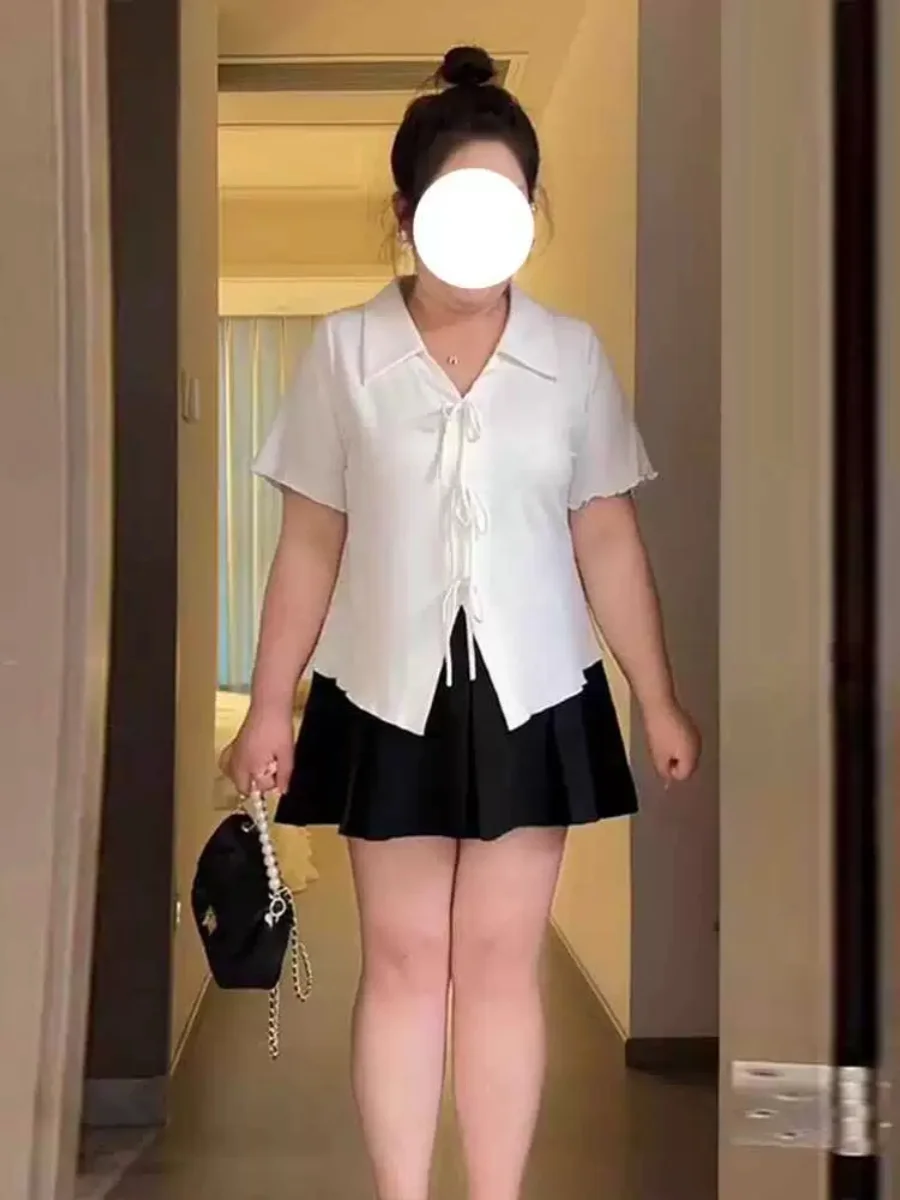 

Женская летняя футболка больших размеров с V-образным вырезом и коротким рукавом, приталенная, асимметричная, в корейском стиле, для повседневной носки, с узлом, креативный дизайн