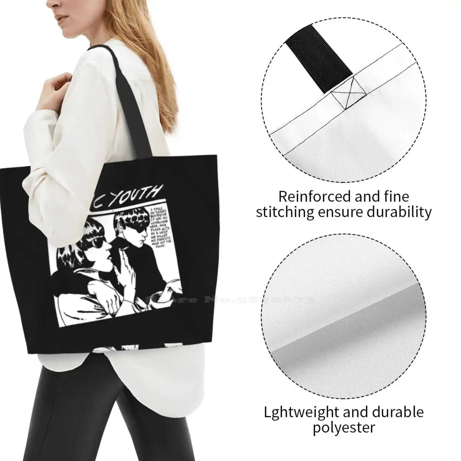 Youth Goo Music Rock Indie Alternative No Wave Large Size Reusable Foldable Shopping Bag