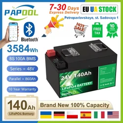 LiFePO4 24V 100Ah 140Ah 200Ah 300Ah 12V 48V Battery Pack 6000 Cycles 8S Smart Bluetooth BMS For Home Solar RV Energy PL UA STOCK