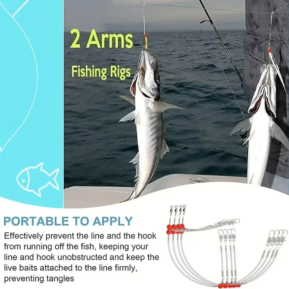 6pcs Stainless Steel Fishing Leader Rigs Fishing Wire High-Strength Fishing Tackle Rig Pre-Made Abrasion-Resistant