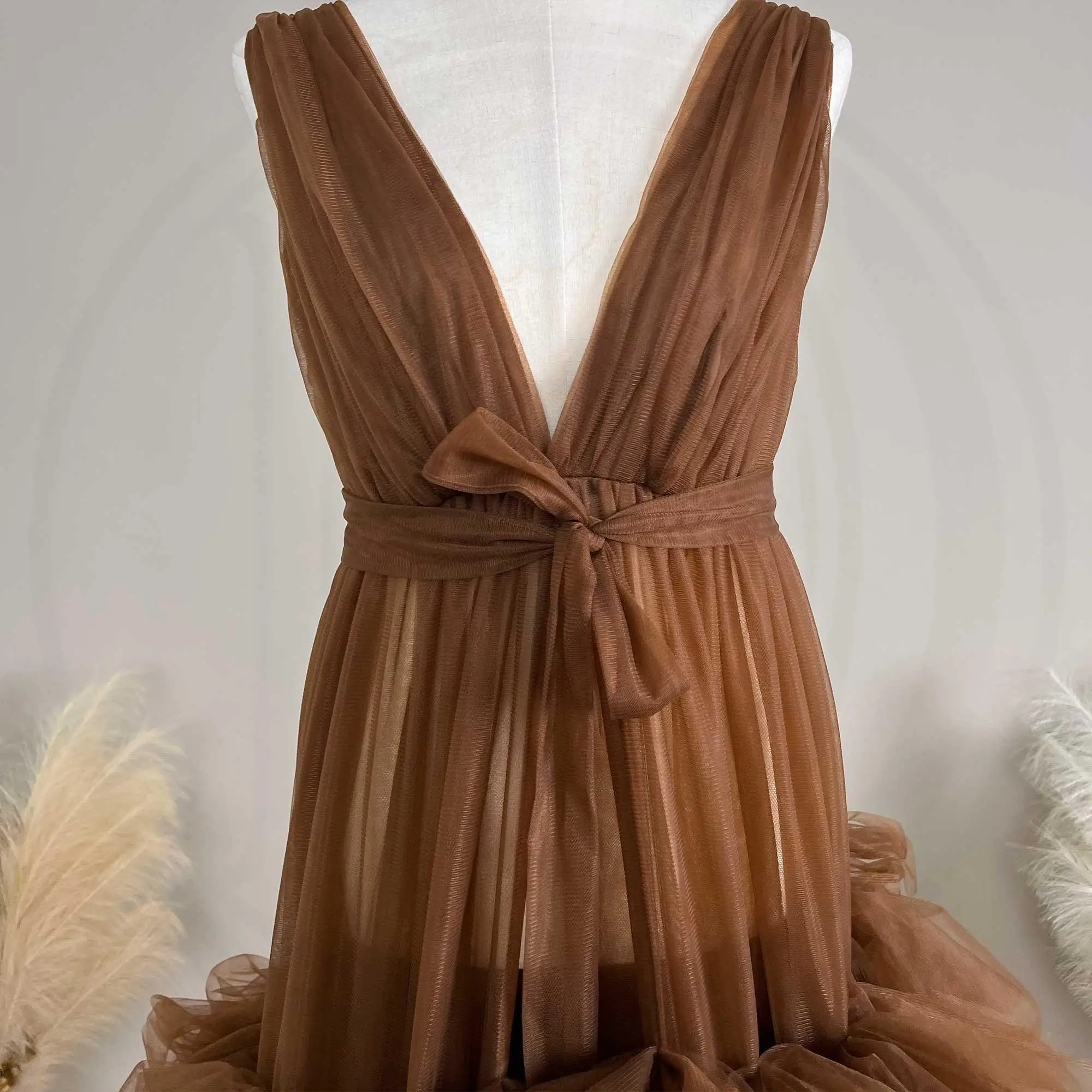 فستان Don&Judy لحفلات الزفاف المسائية ورقبة على شكل V من التل بفتحة أمامية للنساء فستان للتصوير الفوتوغرافي #6