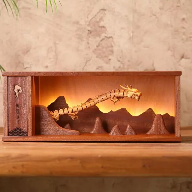 

Creative Solid Wood Dragon Statue,Living Room,Office,Desktop,Entrance Decor,Luminous Mechanical Dragon Wood Sculpture Ornaments