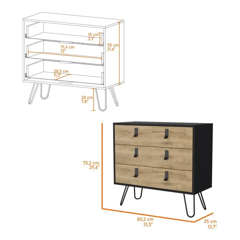 Modern Dresser with 3 Drawers and Hairpin Legs, Stylish Design for Bedroom or Living Room Furniture