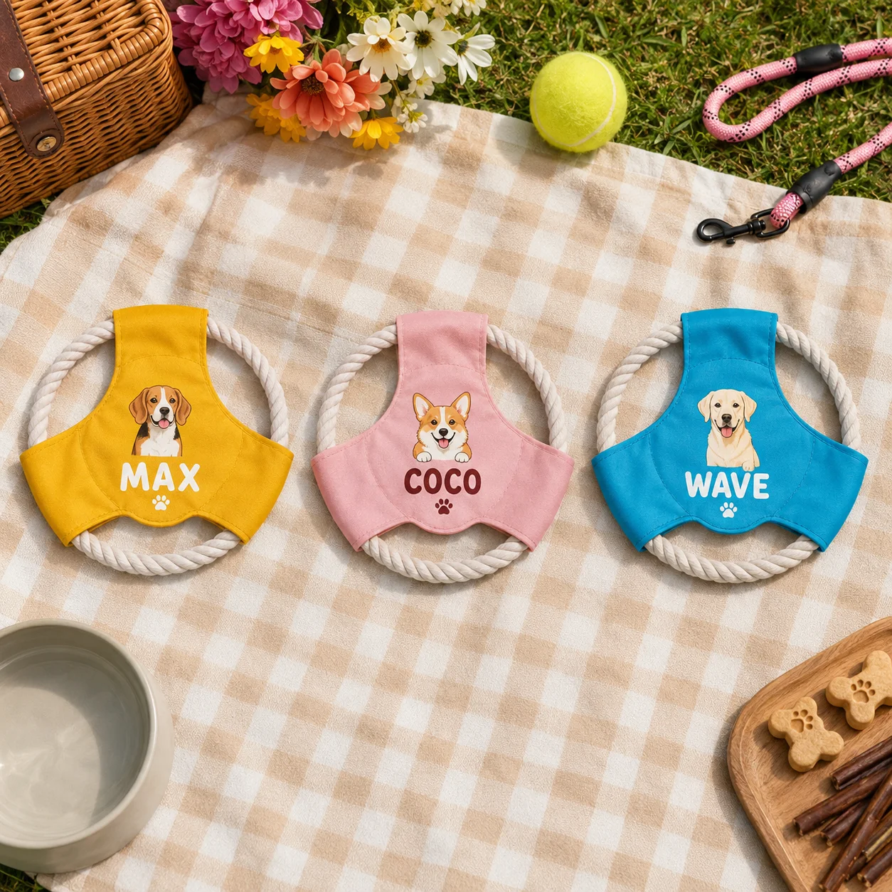 Personalized Dog Frisbee Toy Custom Pet Name & Dog Rope Ring Flying Disc Interactive Outdoor Training Play Toy Gift for Dogs