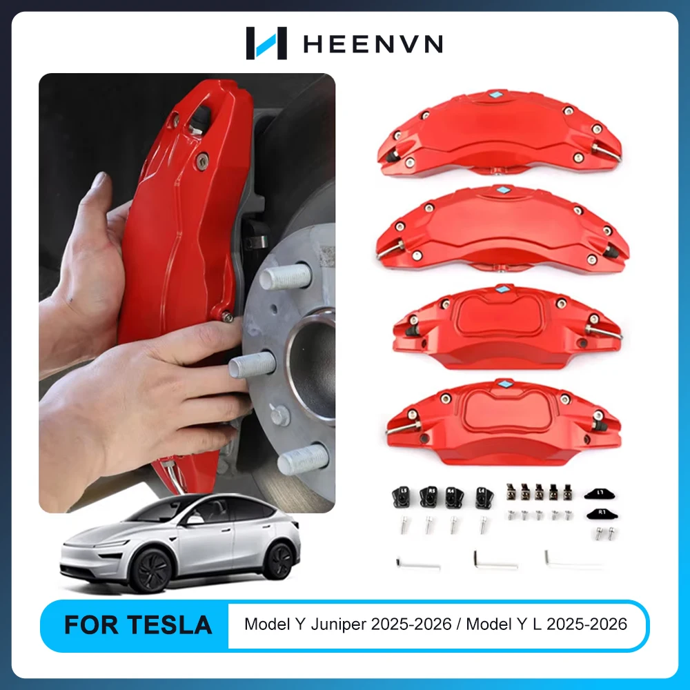 Heenvn für Tesla Model Y Juniper Model YL 2025 2026 Aluminiumlegierung 4-teilige rote Bremssattelabdeckungen Modifikation