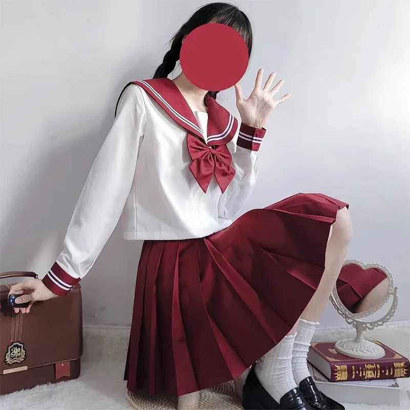 Uniforme escolar japonés S-Xxl JK para niña, disfraz rojo, traje Sexy JK para mujer, chaqueta de marinero, Falda plisada Su MN4