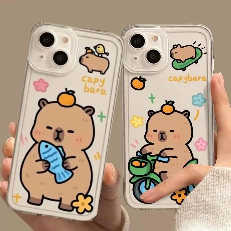 Cartoon Animal Capybara Couple Phone Case For Samsung Galaxy S24 Ultra S23 FE S20 S21 S22 Plus A54 A55 A35 A25 A14 A15 A24 A34