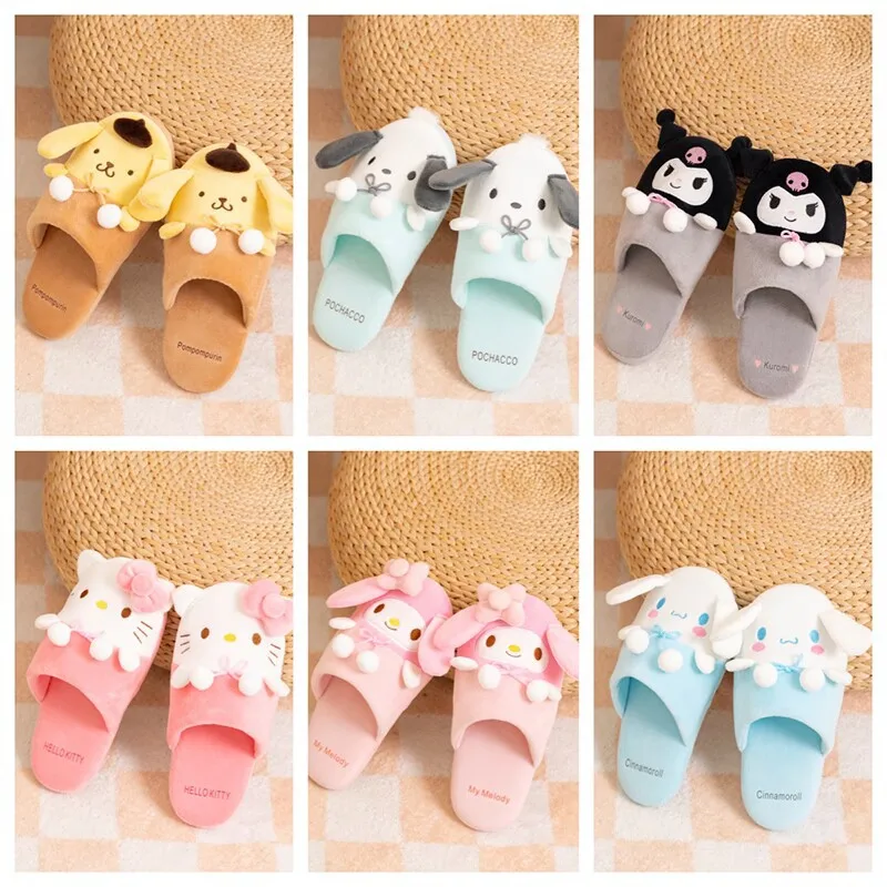 

Anime Cartoon Sanrio Hello Kitty My Melody Pom Pom Purin Warm Slippers Y2K Spring Autumn New Indoor Anti Slip Shoes Girl Gifts