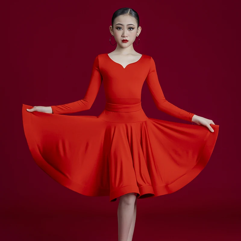 Children's Latin Dance Practice Clothes Girls' Spring and Summer Swing Skirts Performance Clothes Children's Latin Dance Dress