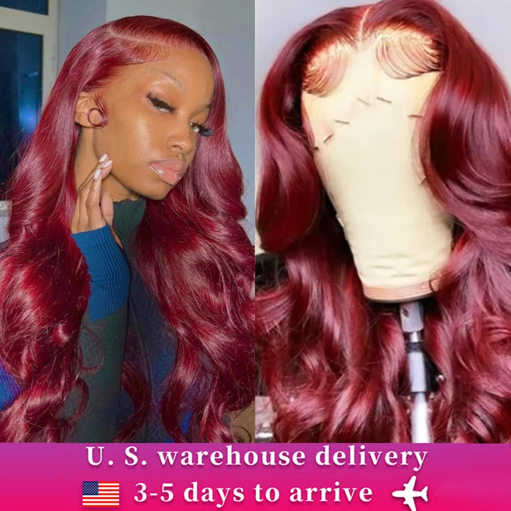 Body Wave 99J Burgundy Lace Front Wig Human Hair 13X5 HD Red Lace Frontal Wig Pre Plucked Colored Curly Human Hair Wigs on Sale