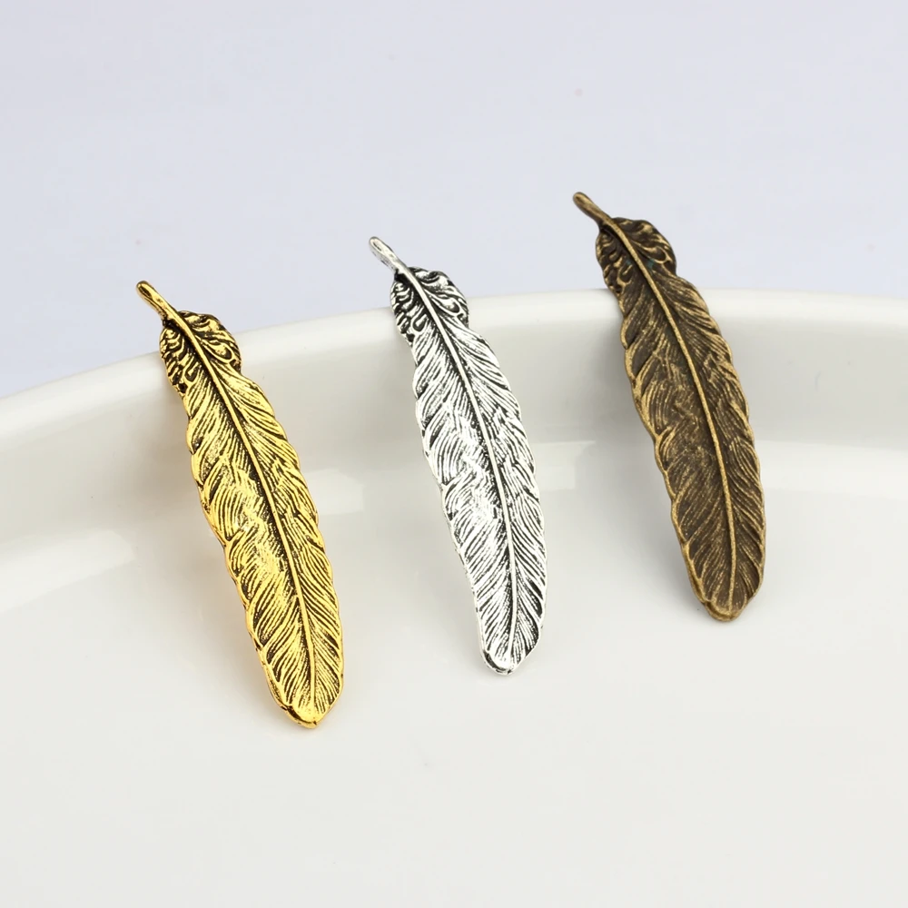 Retro Zinc Alloy Bronze Feather Decorative Buttons CONCHO Charms Pendant 6pcs For DIY Accessories