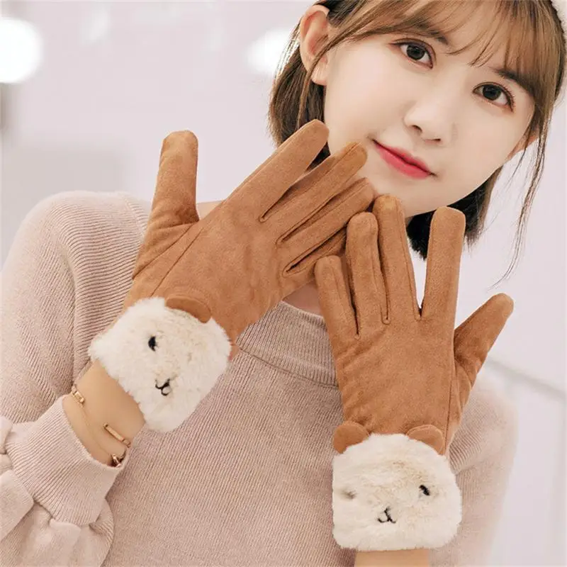 New Fashion Gloves Autumn Winter Cute Furry Warm Mitts Full Finger Mittens Women Outdoor Sport Female Gloves Screen