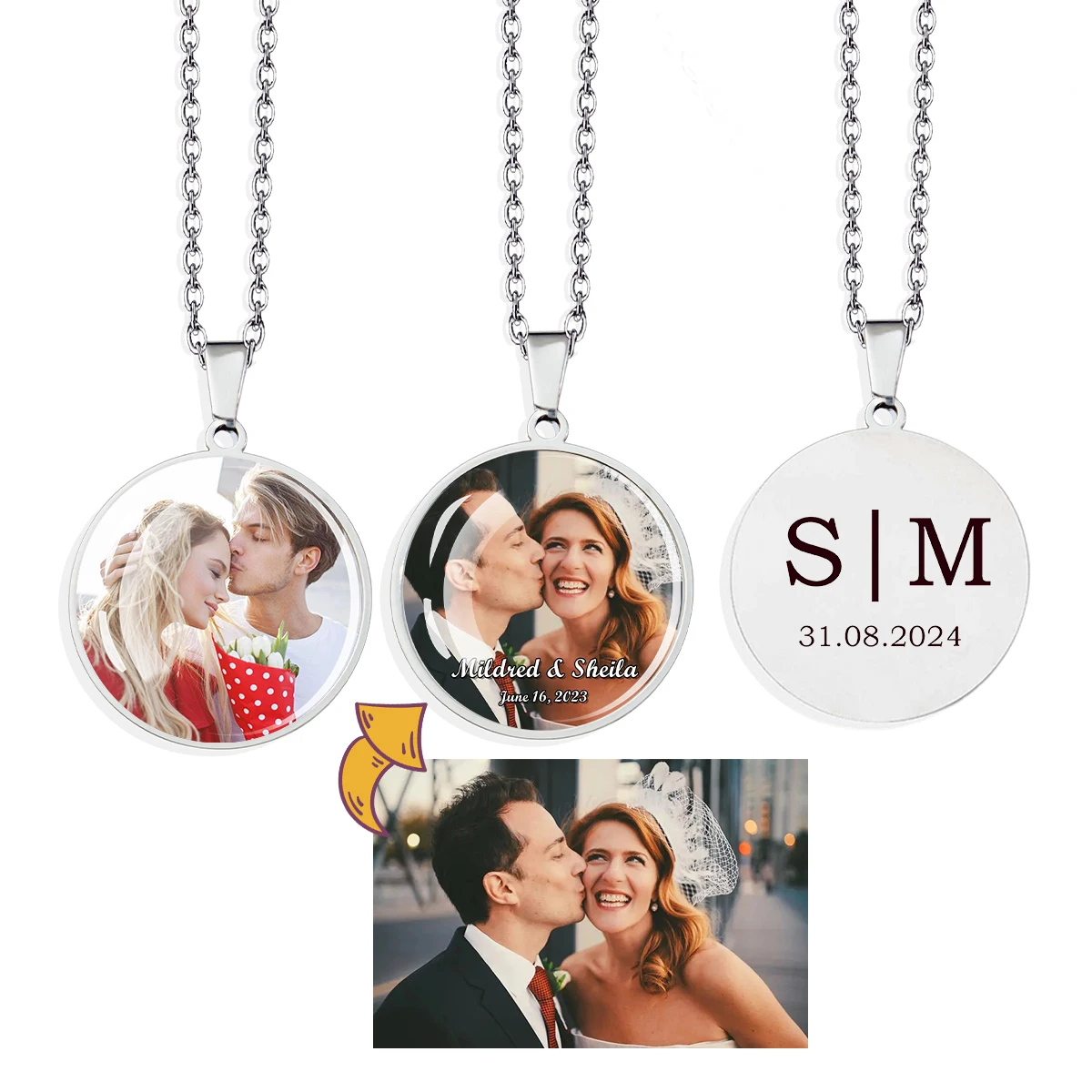 

Custom Couple Necklace Personalized with Photos Love Souvenir Name Engraved Valentine's Day Gift Wedding Anniversary Jewelry
