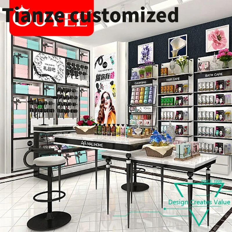 Customized-Modern Customized Wooden Shop Furniture Decoration Cosmetic Store Layout Design Small Cosmetics Shop