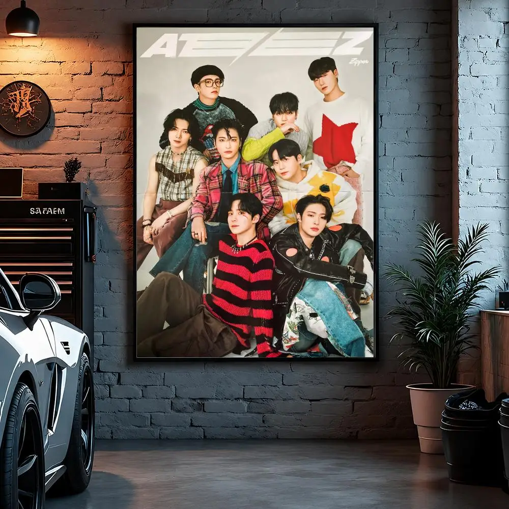 Band K-Pop A-ATEEZ Poster Self Adhesive Art Poster Bedroom Dorm Gaming Room Decor Gift