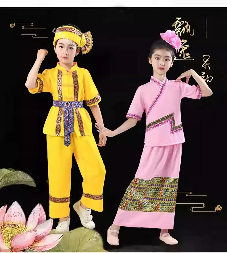 Odzież etniczna Dai, letnia odzież dziecięca, odzież dla chłopców z mniejszości etnicznych, odzież Xishuangbanna Yunnan