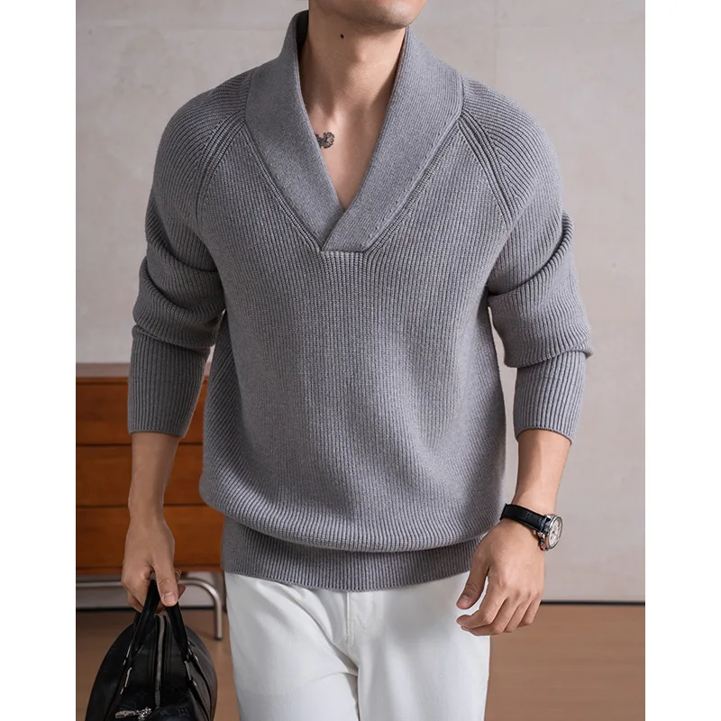 جديد وصول سميكة الخامس الرقبة الرجال محبوك سترة عارضة سترة #6