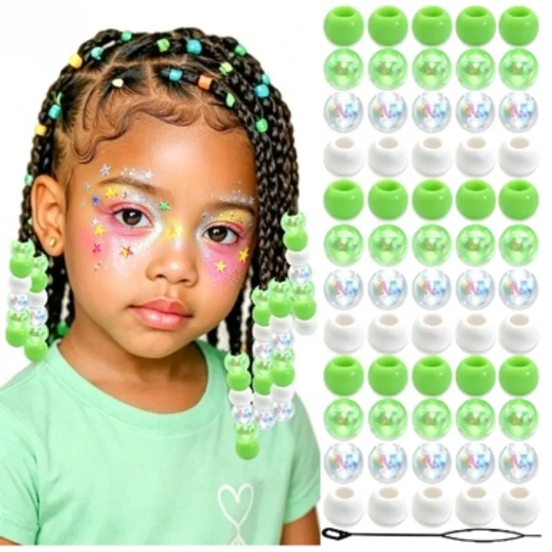 60PCS Silicone Hair Beads for Braids, Light Pink Matte & Iridescent Clear Pony Beads with Tool for Kids Locs, Glittery Dreadlock view 6