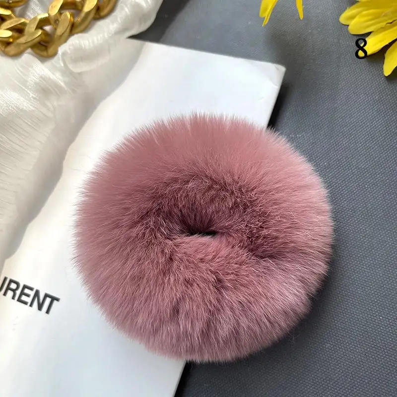 Women Cute Rabbit Fur Headband Korean Fashion Elastic Hair Rubber Band Plush Ponytail Holder Hair Ties Winter Fluffy Scrunchies