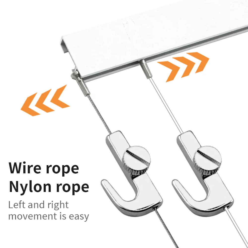 2 Set Picture Suspension System J-Hook Rail Kit Adjustable Height Of Cables Rope Used For Gallery Frame Hanging Tool