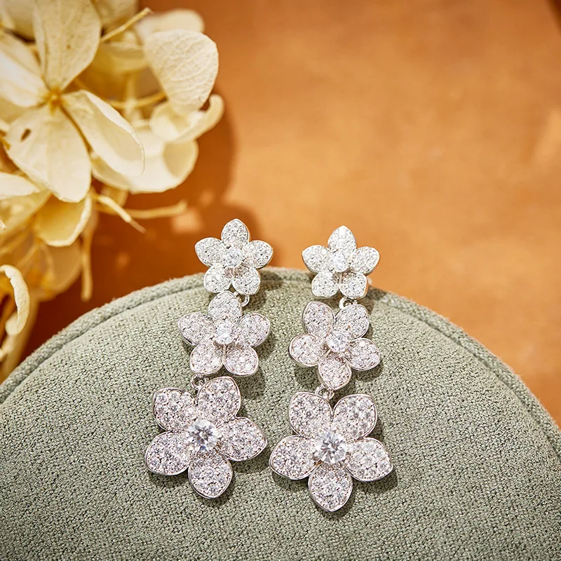 Designer Collection Jewelry Sets Women Lady Inlay Full Cubic Zircon Flower Pendant Evening Party Choker Necklace Earrings