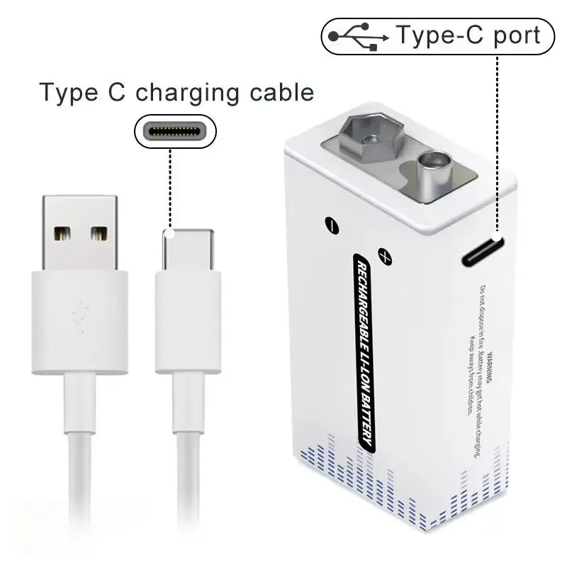 9V Rechargeable Lithium Battery 1000mAh 6F22 High Capacity USB Rechargeable Li-ion Battery for Multimeter Walkie Talkie Toy Car