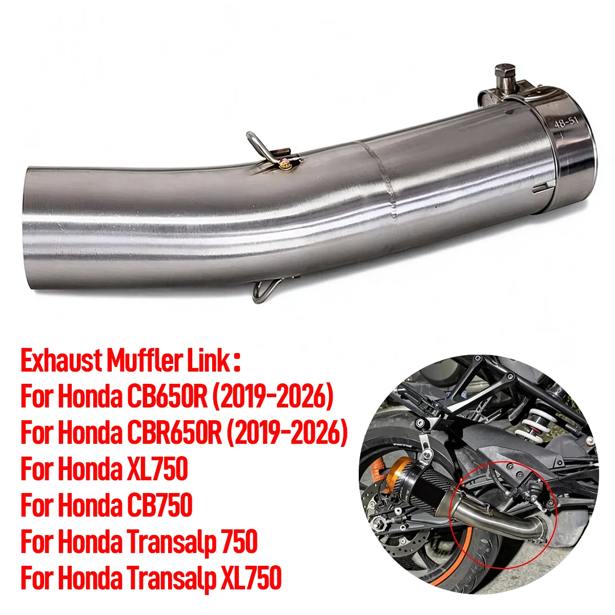 51MM Motorrad-Auspuff-Mittelrohr-Adapter für Honda XL750 Transalp CB750 Hornet 2023-2026 Slip-On Auspuff-Verbindungsrohr