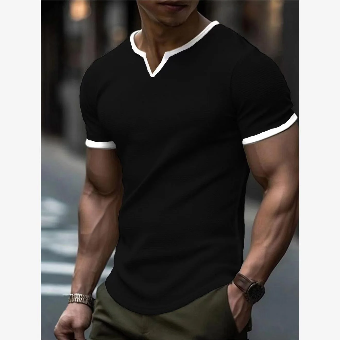 

Men's V-Ne Heart Pattern Gingham Color ort Sve Loose Fit T-irt Casual Summer Cotton Top Modern Sle Motorcycle Pattern