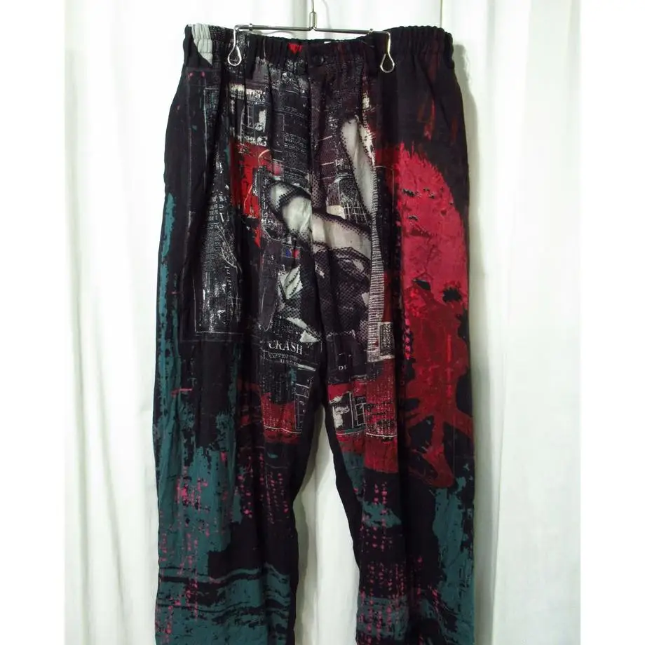 TOP-YAMAMOTO ®   Wild Revival Print Hose mit weitem Bein Schwarze Freizeithose zum Schnüren Streetstyle für Herren und Damen