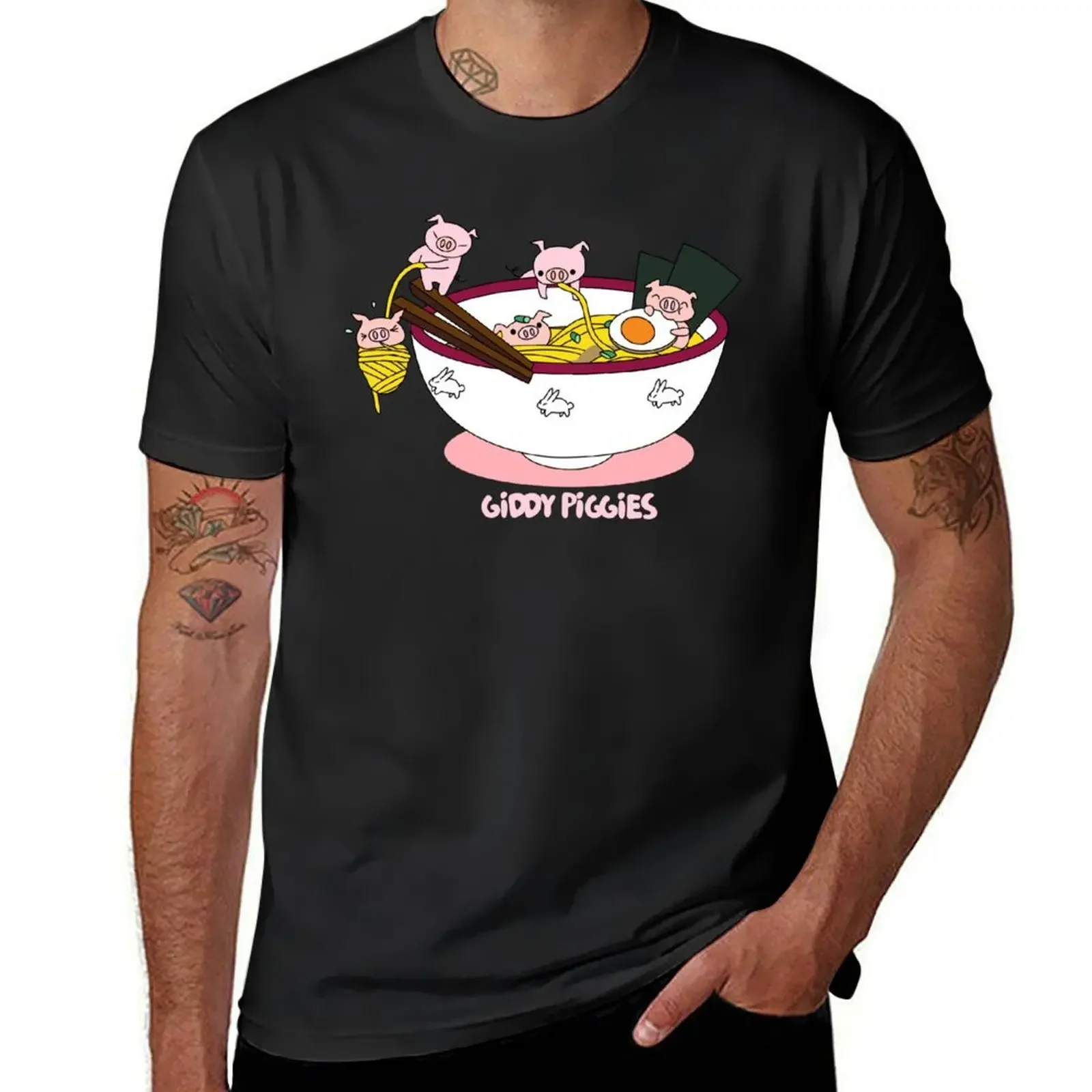 Giddy Piggies Ramen T-Shirt summer tops shirts graphic tees Blouse mens big and tall t shirts