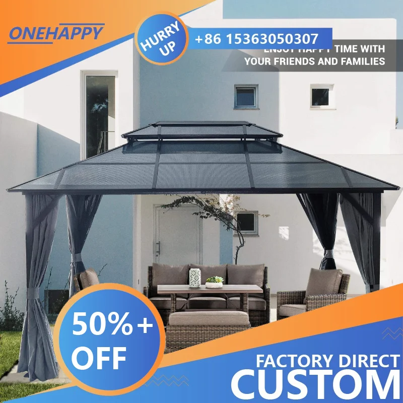 Any Size Custom Aluminum Garden Gazebo Retractable Awning UV Protect Weather Resistant Outdoor Yard Family Sun Protection Canopy
