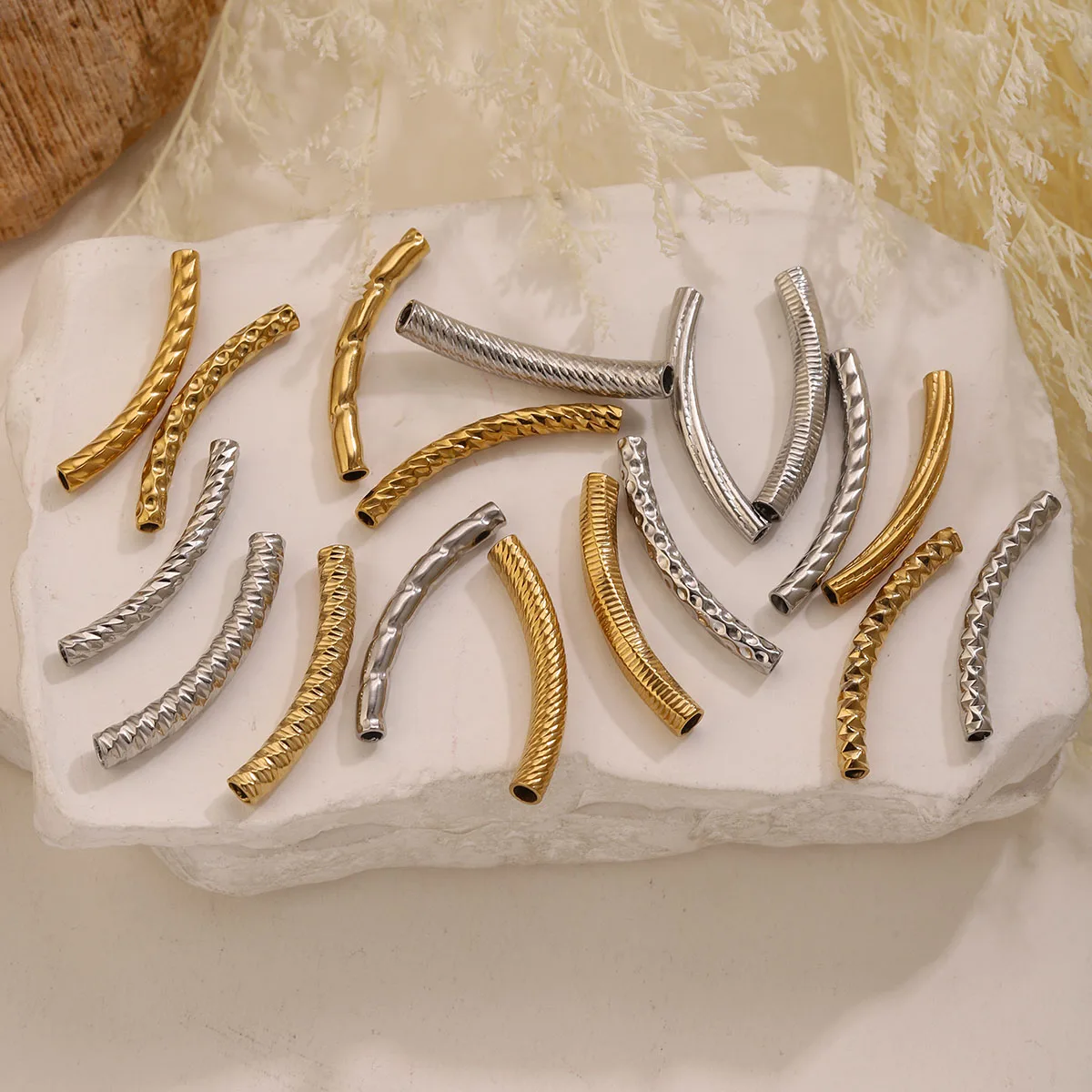 5Pcs 20-35mm 14K/18K Gold Color Plated Brass Curved Tube Bracelet Making Jewelry Making Supplies DIY Findings Accessories