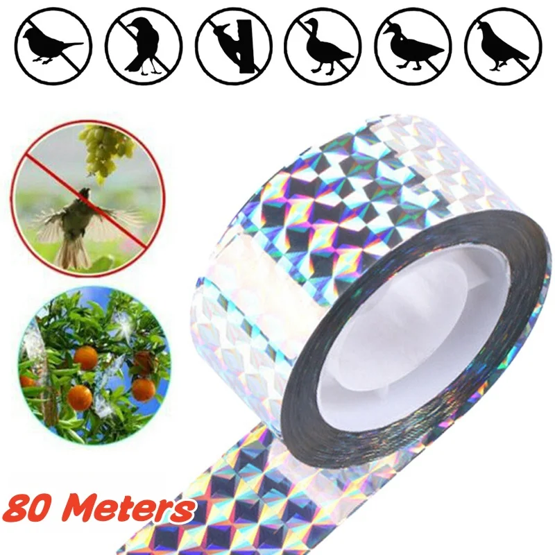 80M / 50M Bird Repellent Scare Tape Flashing Reflective Anti Bird Tape Double-sided Bird Repeller Ribbon Pigeons Crow Keep Away