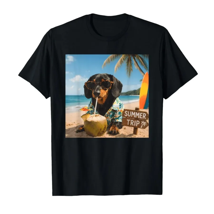 

Funny Dachshund Dog Summer Trip Beach Cruise Vacation T-shirt For Men Women 100% Cotton T Shirts Short Sleeve Tops 0420-1