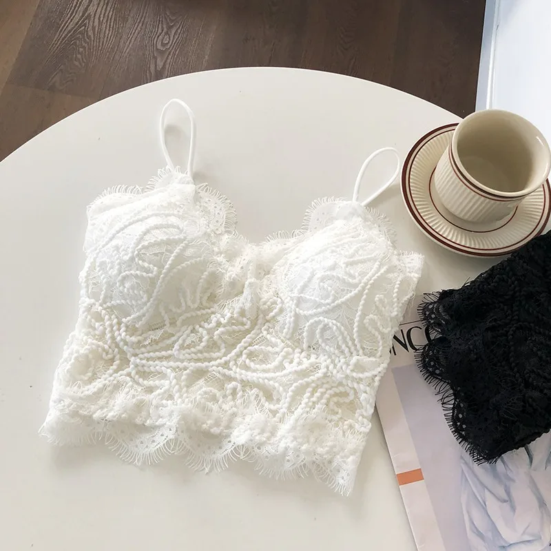 Mulheres Renda Trim Bralette Top, Camisola, V-Neck, Smocked Voltar, Tanques Strappy e Camis, Roupa de Verão, Teen-Girl Estética
