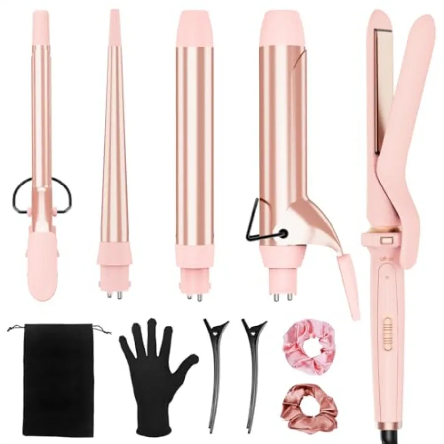 

5 in 1 Curling Iron with Ceramic Barrels 0.351.25 Curling Wand Set with Flat Iron Hair Straightener Instant Heat Up Dual Voltag